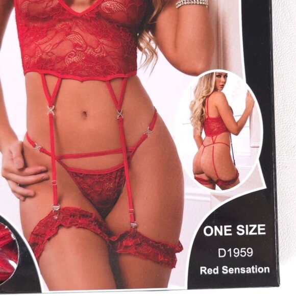 NWB G WORLD Intimates 3pc Lace Slip-In Garter Corset Top & Thong GW1959 ONE SIZE - Picture 5 of 6